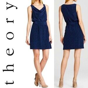 Theory Jaysa Silk Print Drape Front Dress Size 4 Classic Work Career Cocktail